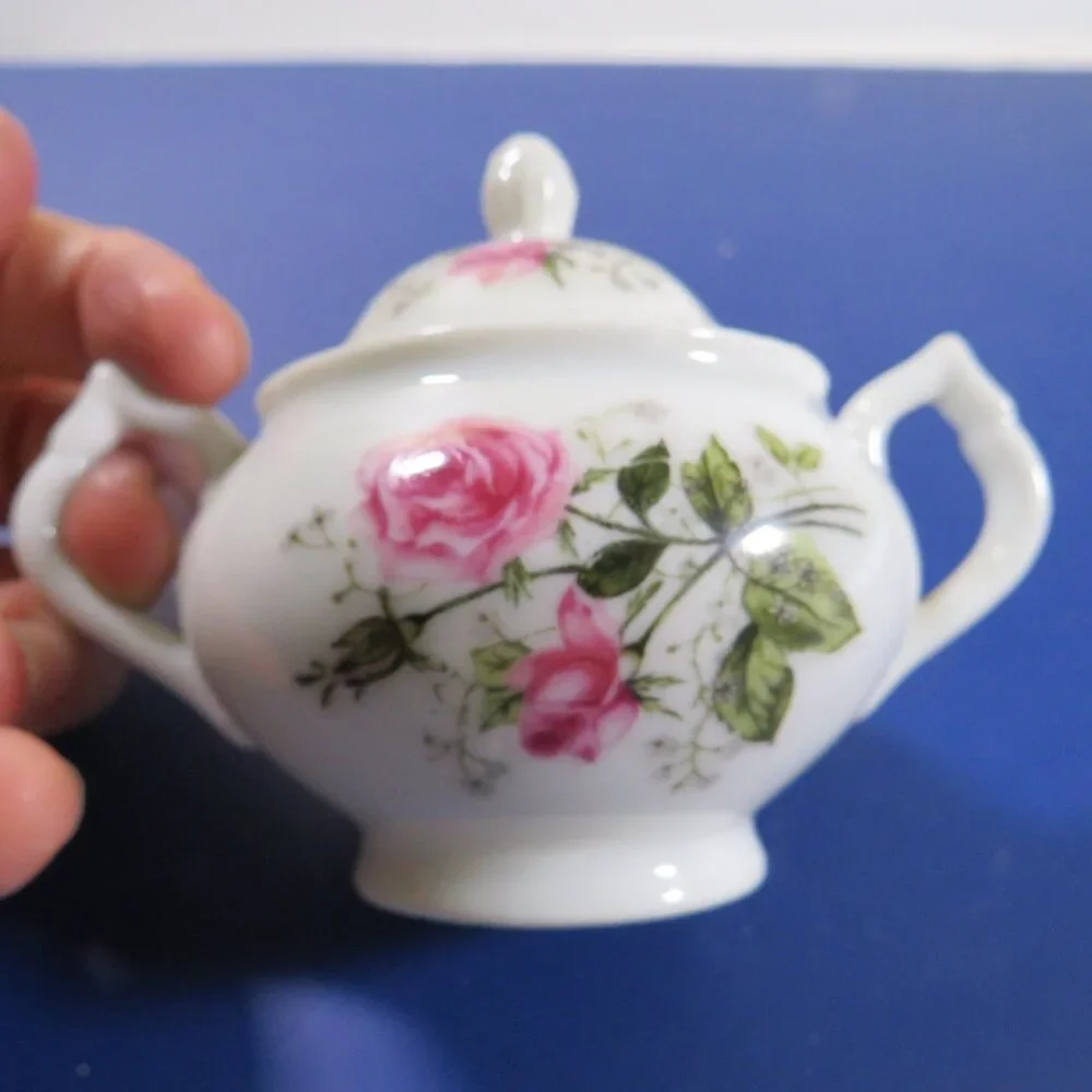 Lefton Pink Rose Sugar Bowl Numbered MISSING GOLD PAINT